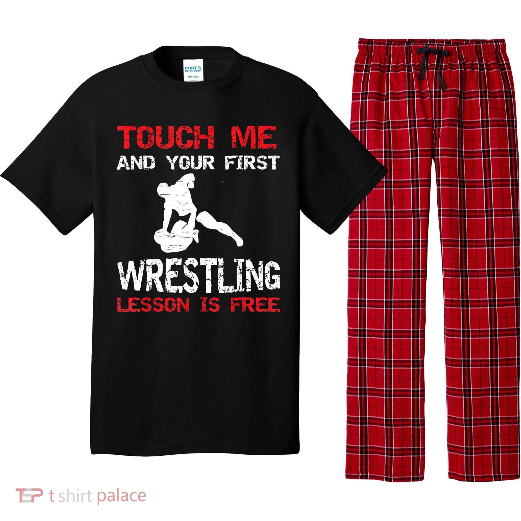 Funny Wrestling Gift First Lesson Is Free Wrestler Gift Pajama Set