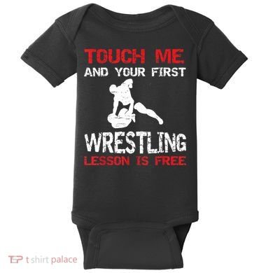 Funny Wrestling Gift First Lesson Is Free Wrestler Gift Baby Bodysuit