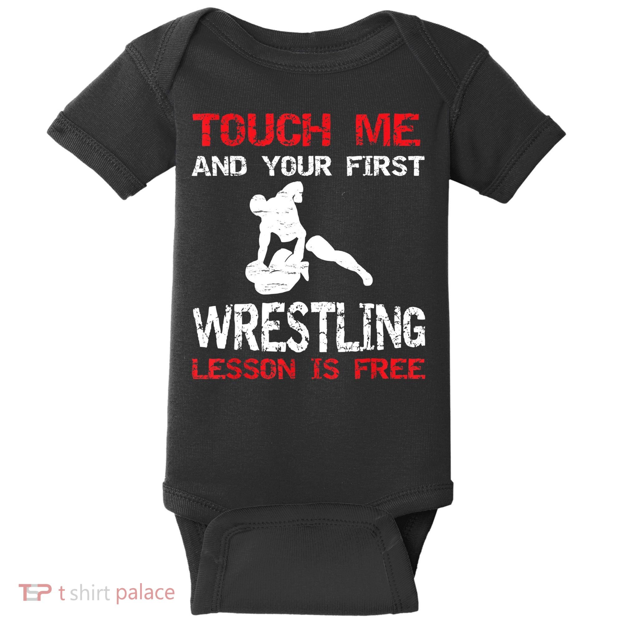 Funny Wrestling Gift First Lesson Is Free Wrestler Gift Baby Bodysuit