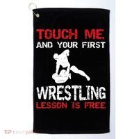 Funny Wrestling Gift First Lesson Is Free Wrestler Gift Golf Towel thumb 0
