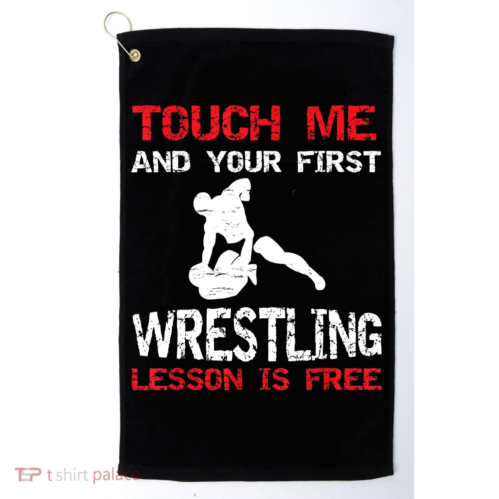 Funny Wrestling Gift First Lesson Is Free Wrestler Gift Golf Towel