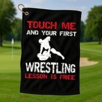 Funny Wrestling Gift First Lesson Is Free Wrestler Gift Golf Towel thumb 1