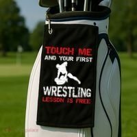 Funny Wrestling Gift First Lesson Is Free Wrestler Gift Golf Towel thumb 2