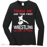 Funny Wrestling Gift First Lesson Is Free Wrestler Gift Women's Long Sleeve Shirt thumb 0