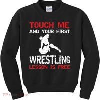 Funny Wrestling Gift First Lesson Is Free Wrestler Gift Kids Sweatshirt thumb 0
