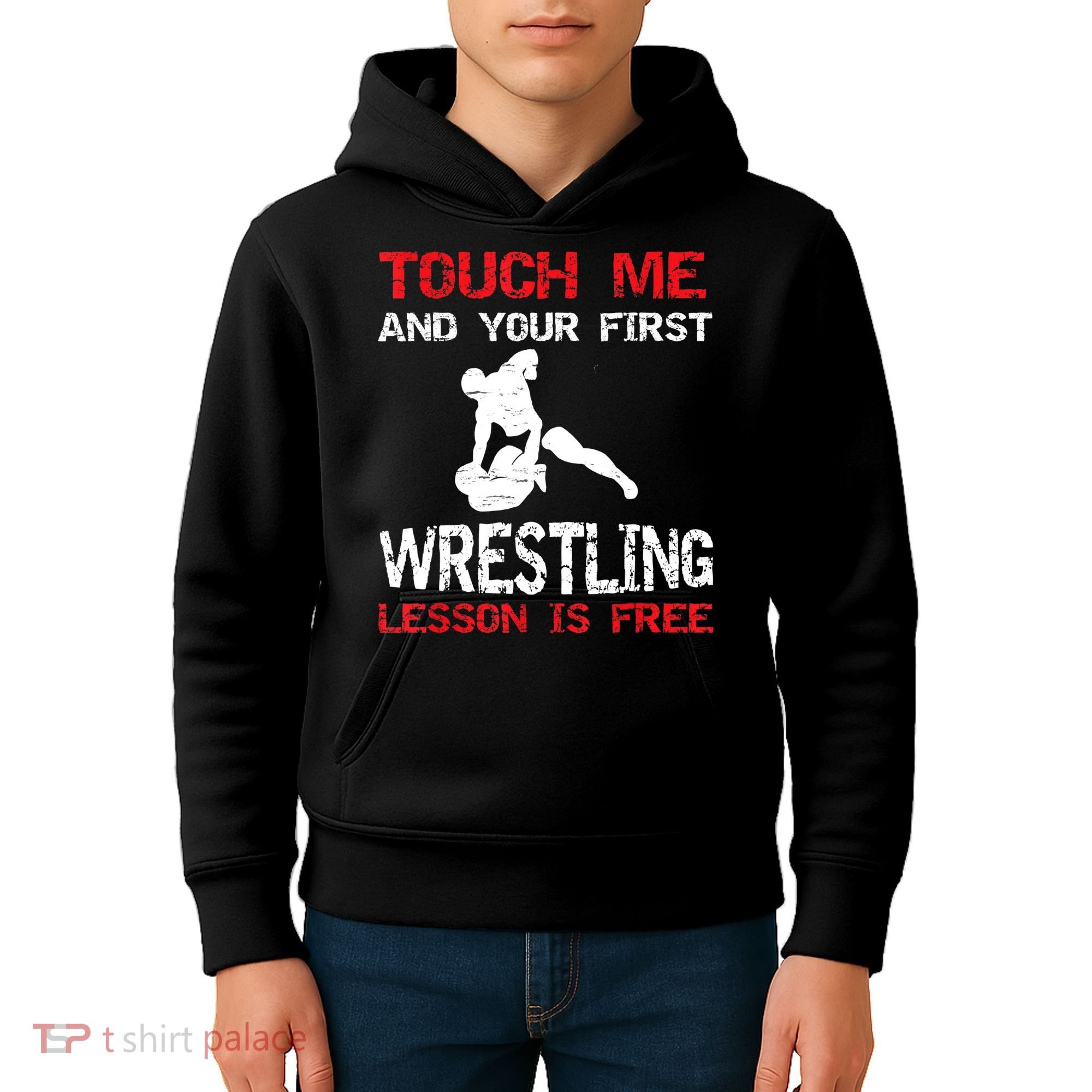 Funny Wrestling Gift First Lesson Is Free Wrestler Gift Kids Hoodie