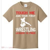 Funny Wrestling Gift First Lesson Is Free Wrestler Gift Kids T-Shirt thumb 0