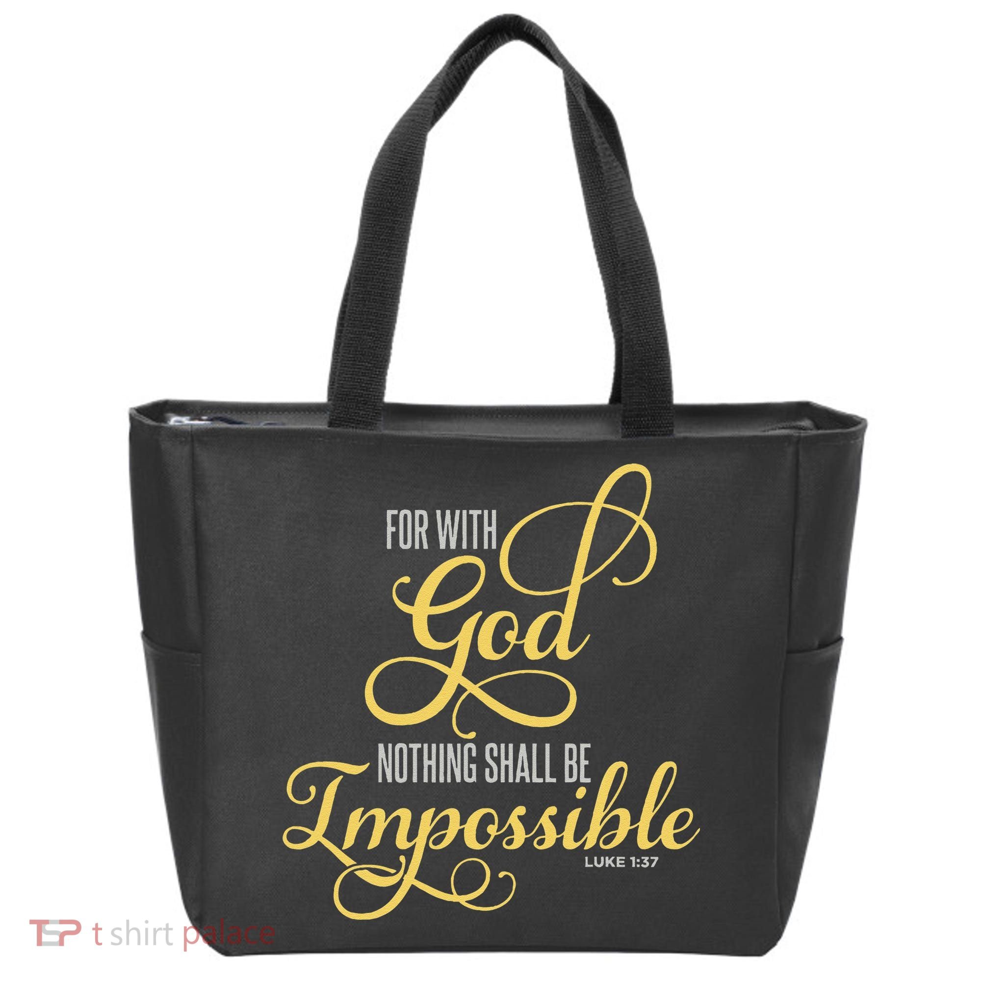 For With God Nothing Shall Be Impossible Luke 137 Christian Tote Bag
