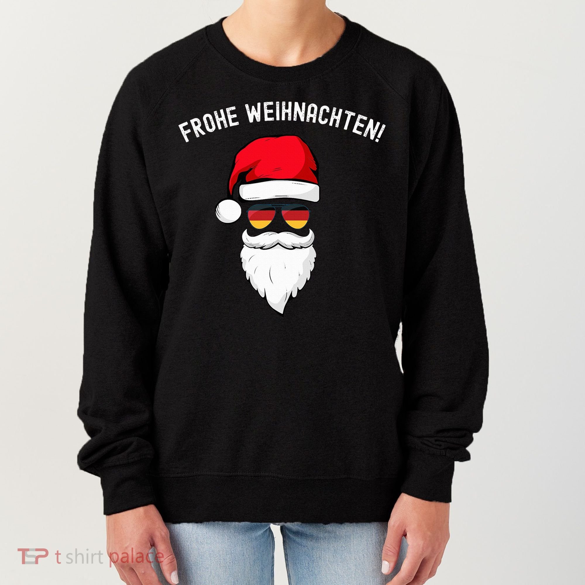 Frohe Weihnachten! German Santa Hat Germany Flag Sunglasses Women's Sweatshirt