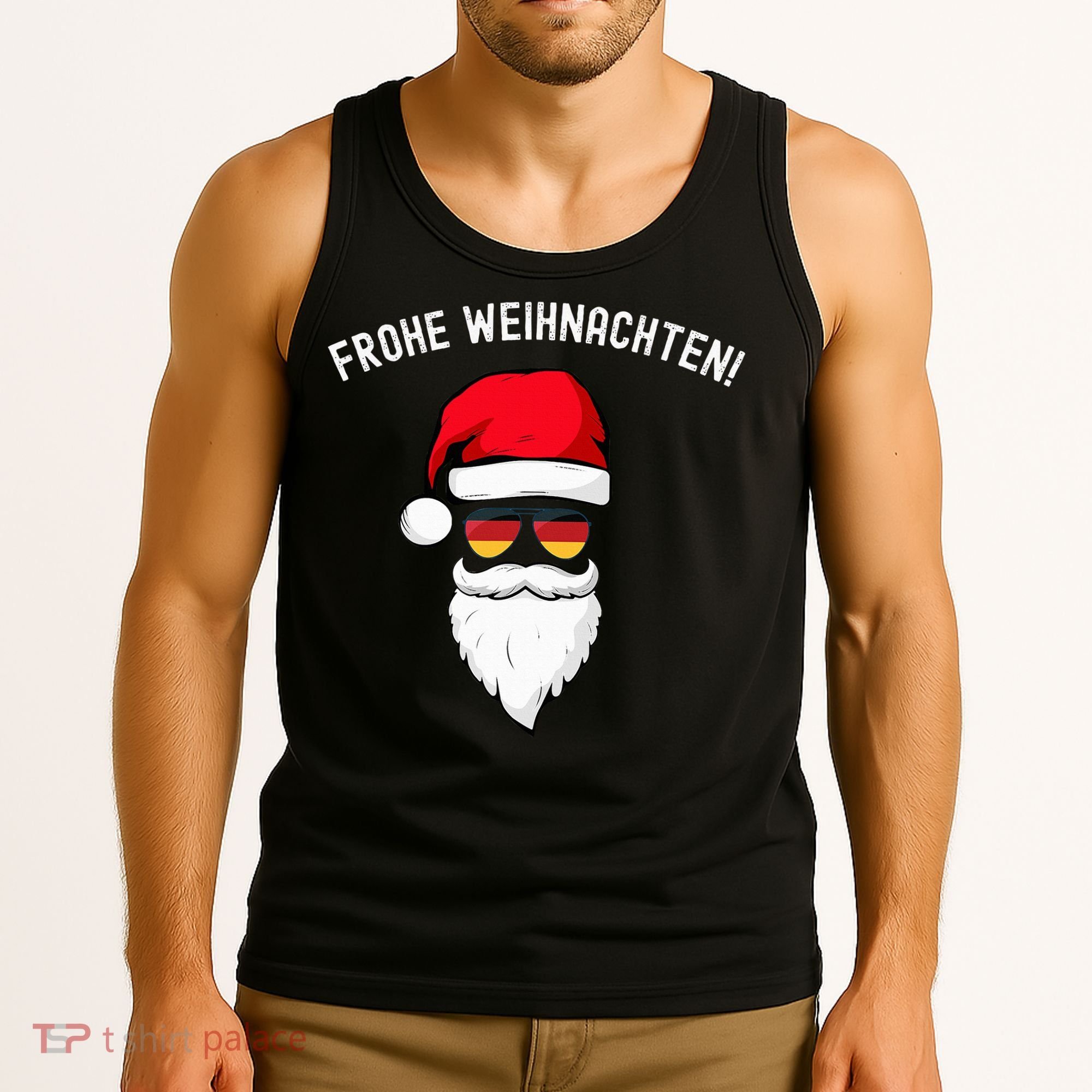 Frohe Weihnachten! German Santa Hat Germany Flag Sunglasses Tank Top