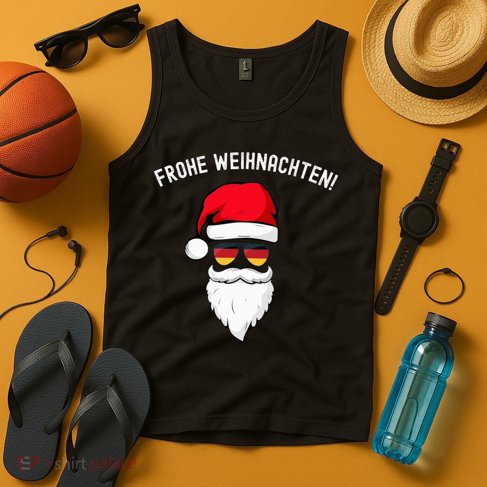 Frohe Weihnachten! German Santa Hat Germany Flag Sunglasses Tank Top