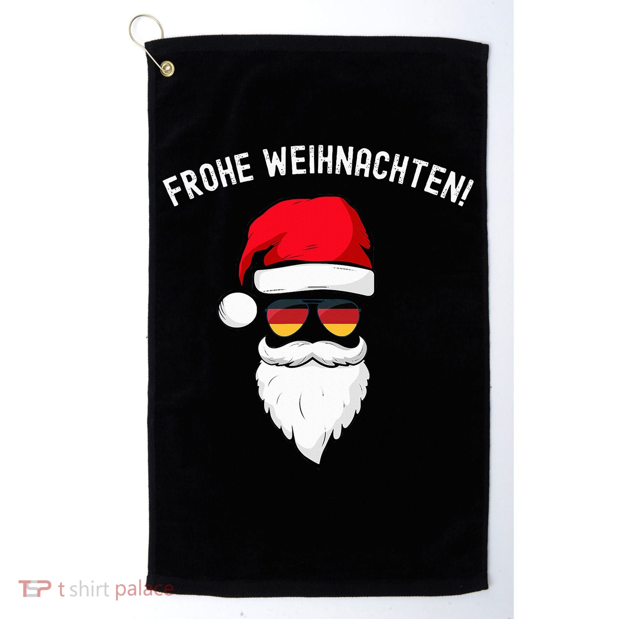 Frohe Weihnachten! German Santa Hat Germany Flag Sunglasses Golf Towel