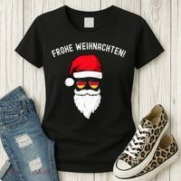 Frohe Weihnachten! German Santa Hat Germany Flag Sunglasses Women's T-Shirt thumb 3