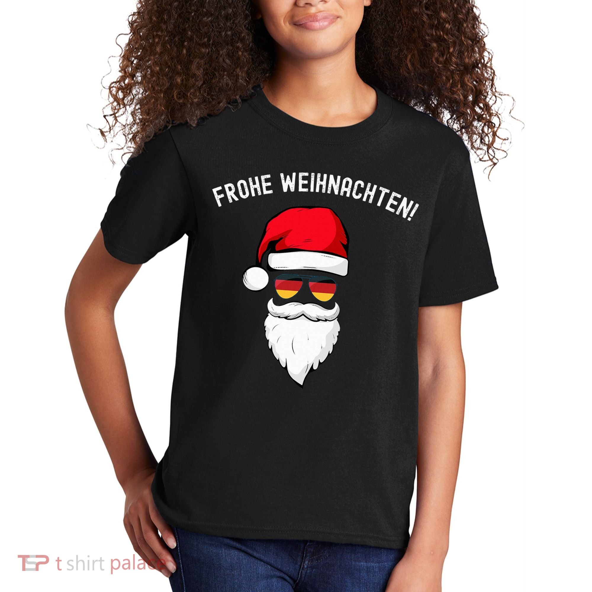 Frohe Weihnachten! German Santa Hat Germany Flag Sunglasses Kids T-Shirt