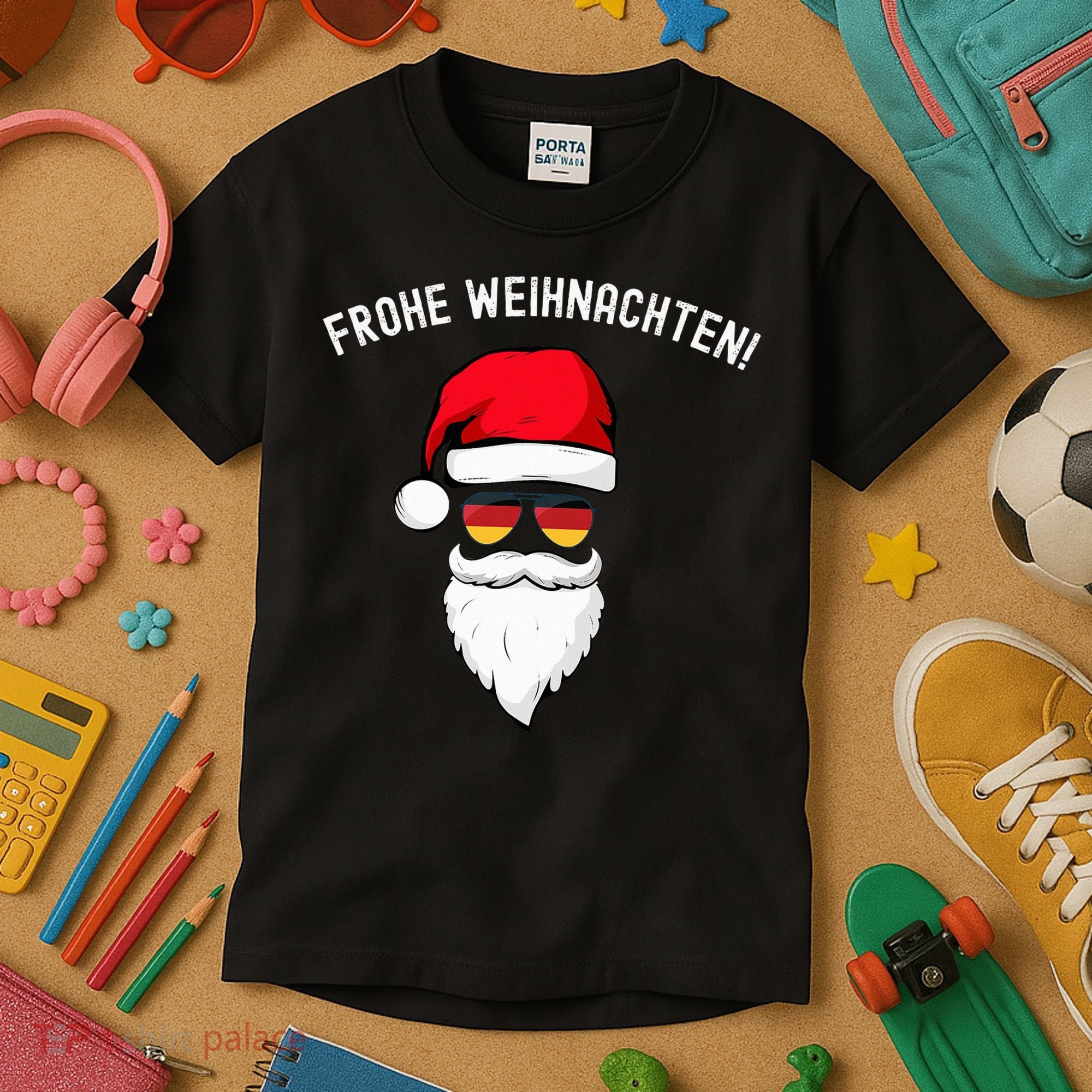 Frohe Weihnachten! German Santa Hat Germany Flag Sunglasses Kids T-Shirt