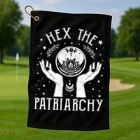 Feminist Witch Hex The Patriarchy Halloween Witch Vibes Great Gift Golf Towel thumb 1