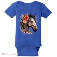Floral Wild Horse Country Horse Riding Meaningful Gift Baby Bodysuit thumb 0