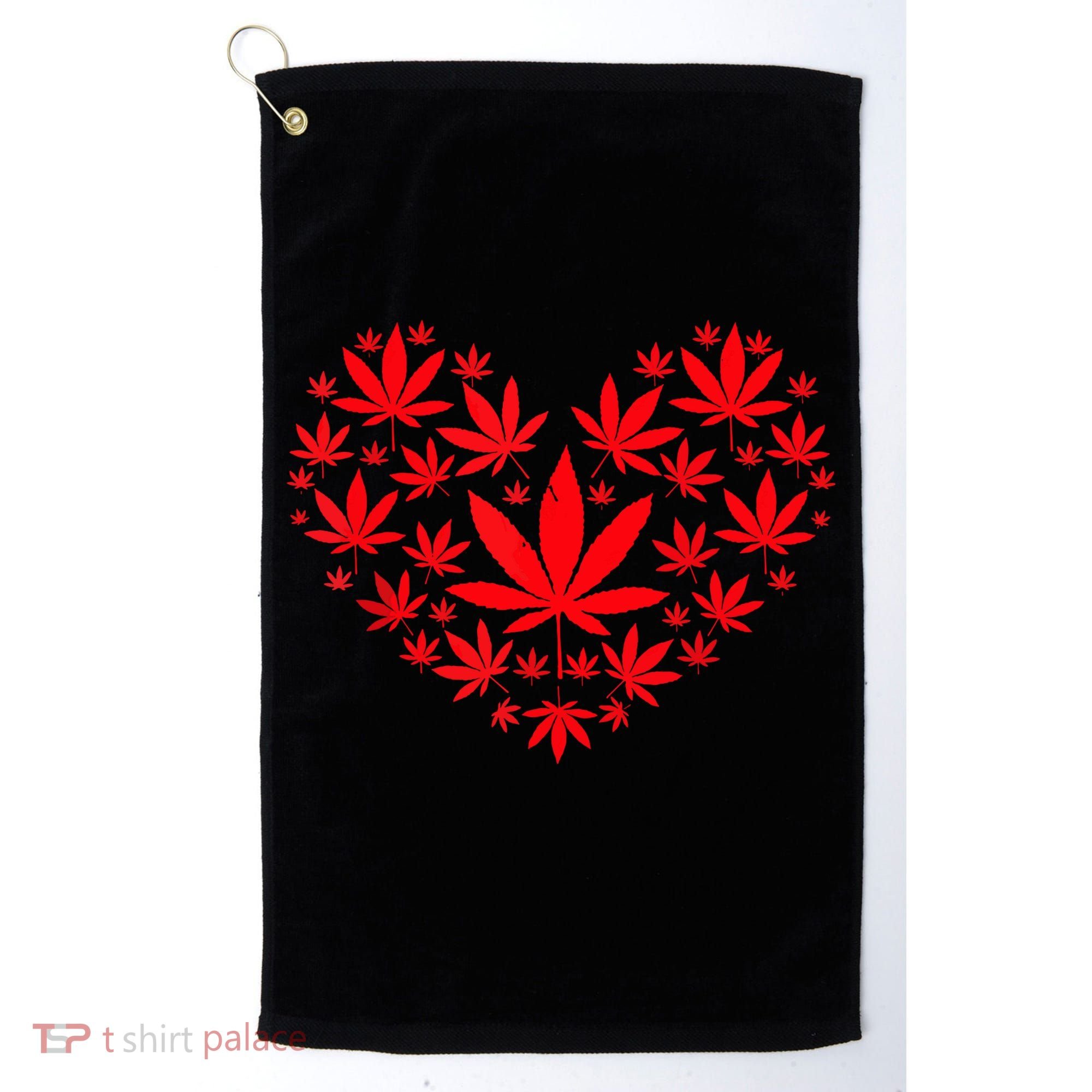 Funny Weed Heart Valentines Day Cannabis 420 Pot Stoner Golf Towel