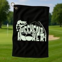 Funny Weekend Hooker Fishing Fan Golf Towel thumb 1