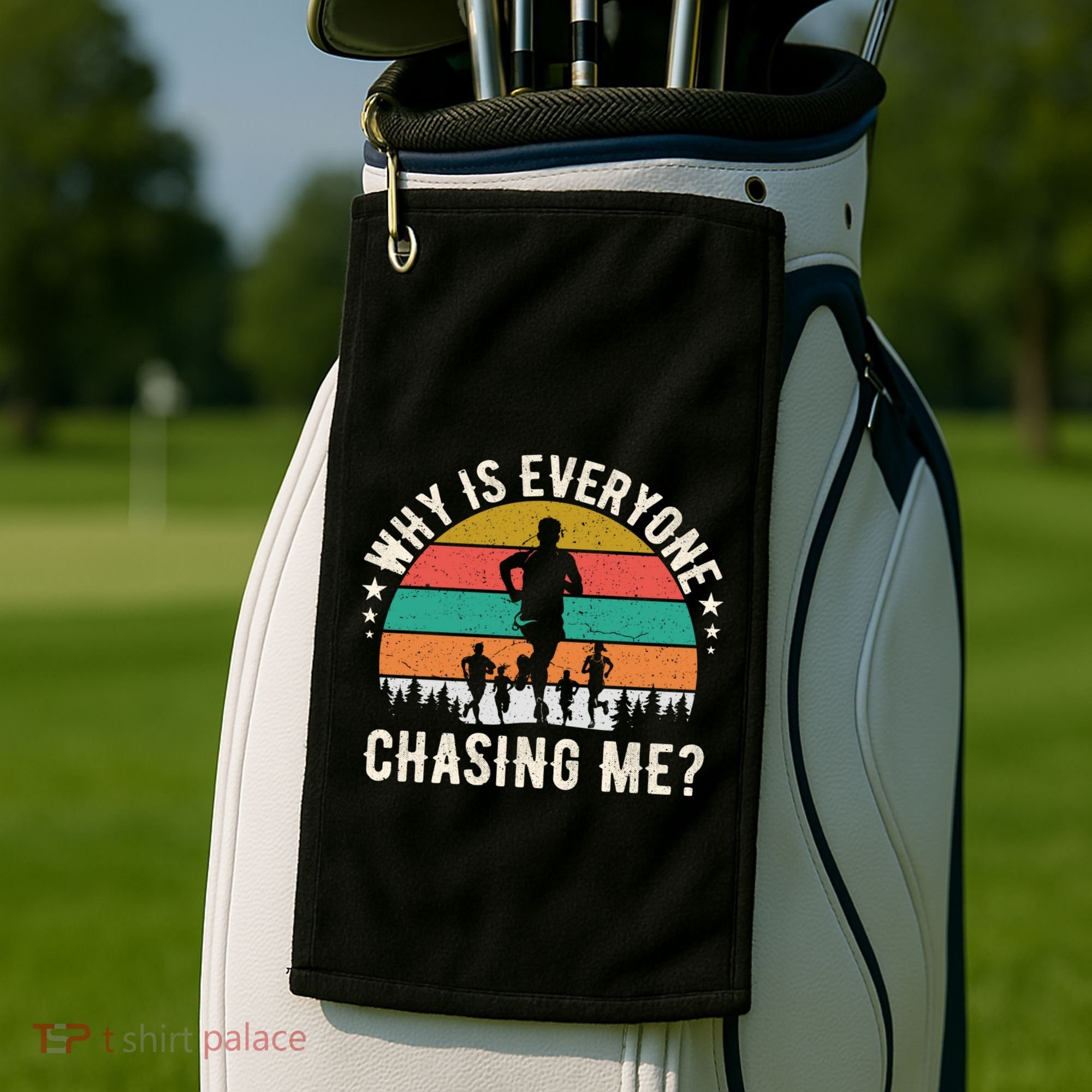 Funny Why Is Everyone Chasing Me Cross Country Retro Runner Gift Golf Towel