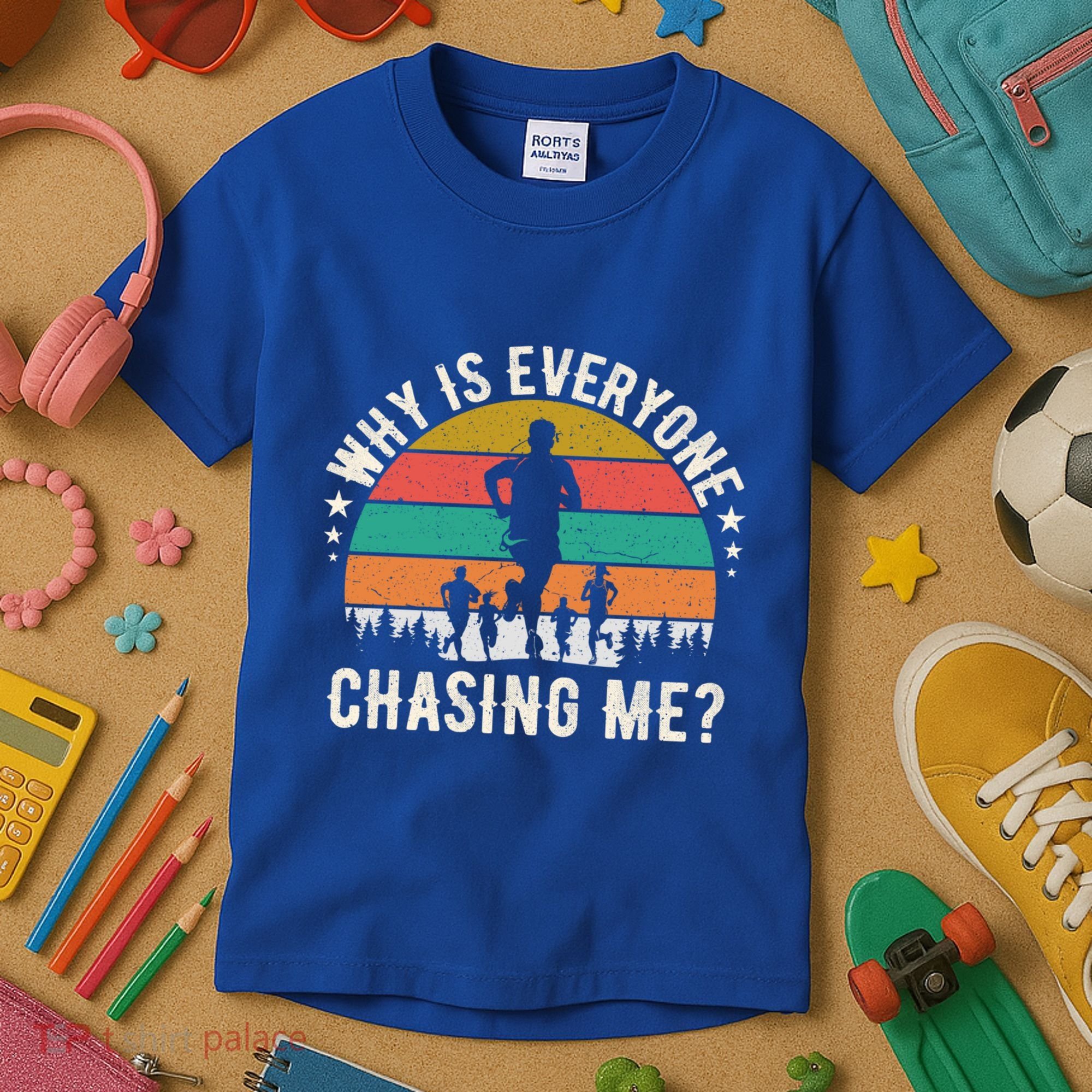 Funny Why Is Everyone Chasing Me Cross Country Retro Runner Gift Kids T-Shirt