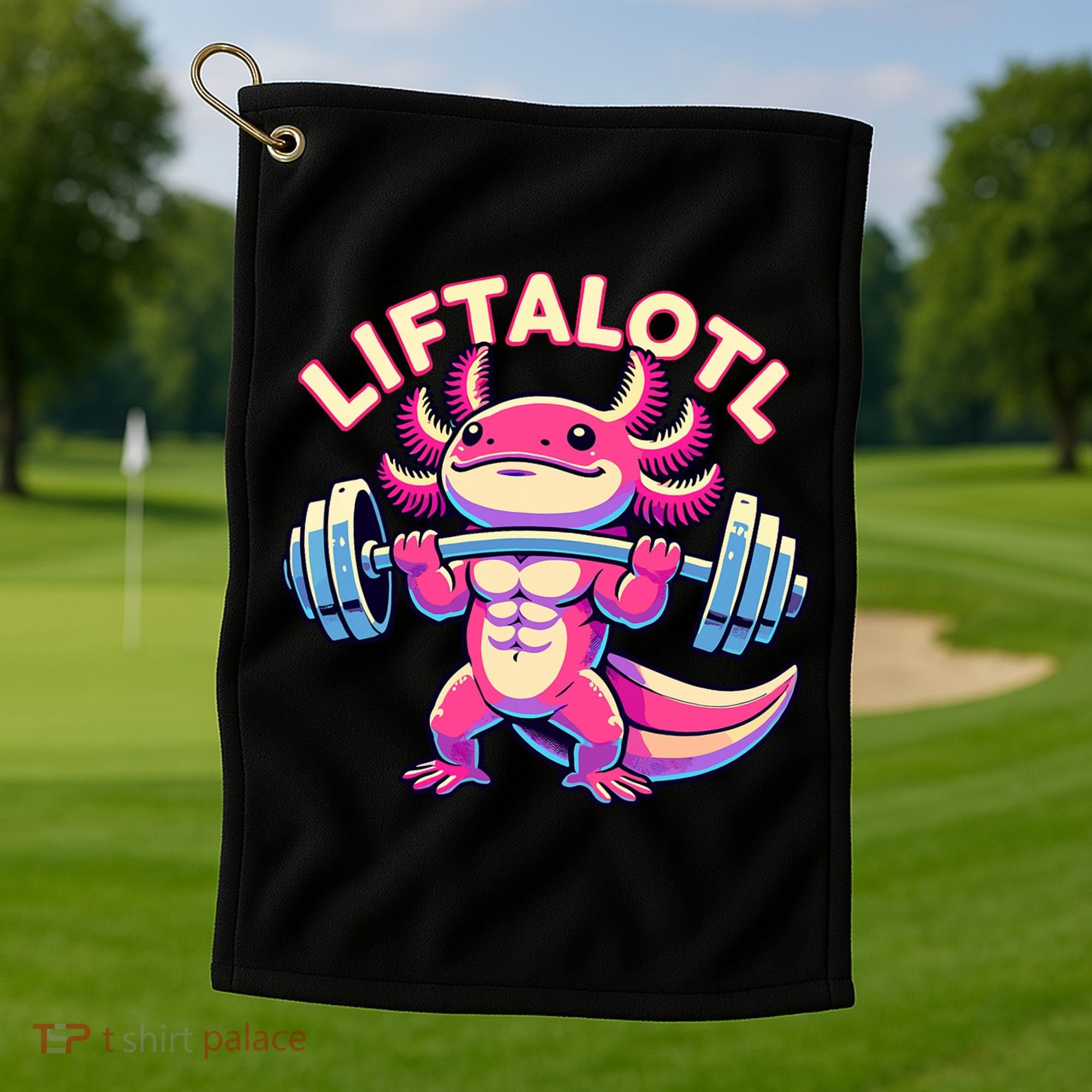 Fitness, Weight Lifting Training, Workout, Axolotl LIFTALOTL Golf Towel