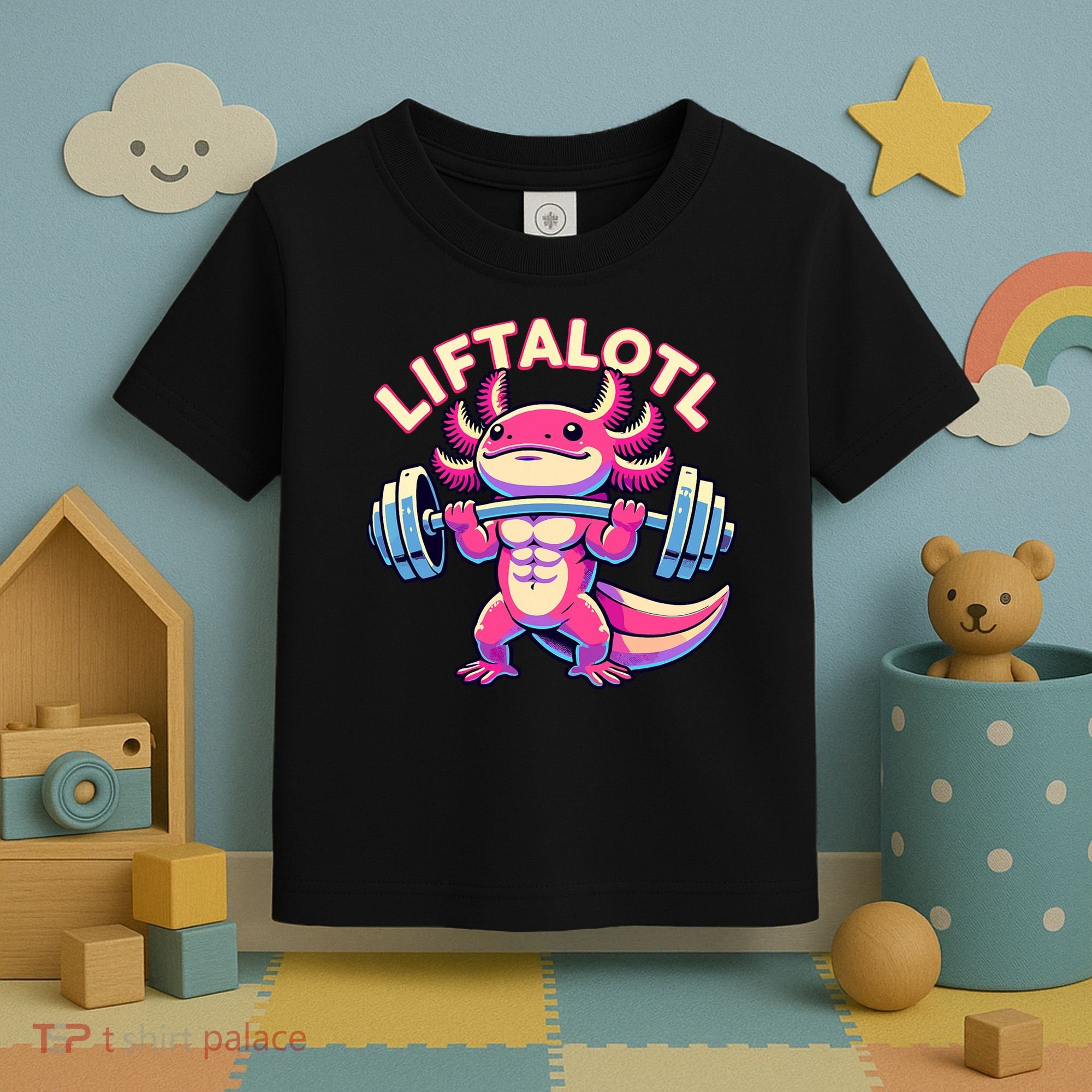 Fitness, Weight Lifting Training, Workout, Axolotl LIFTALOTL Toddler T-Shirt