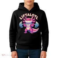 Fitness, Weight Lifting Training, Workout, Axolotl LIFTALOTL Kids Hoodie thumb 4