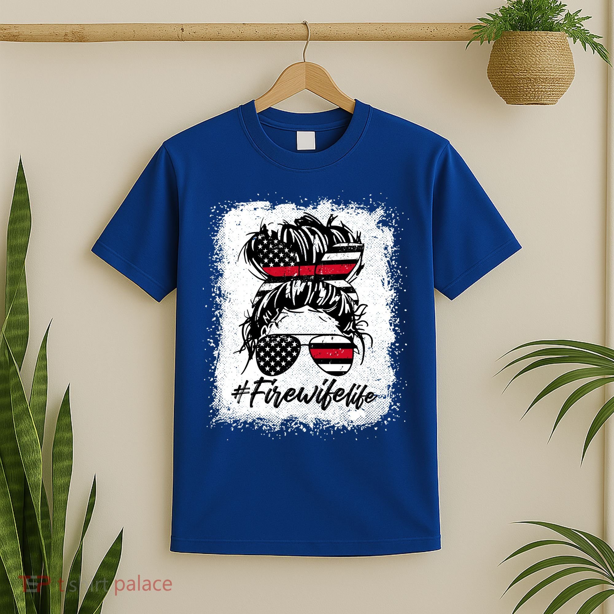 Fire Wife Life Firefighter's Wife Bleached Women Messy Bun Gift T-Shirt
