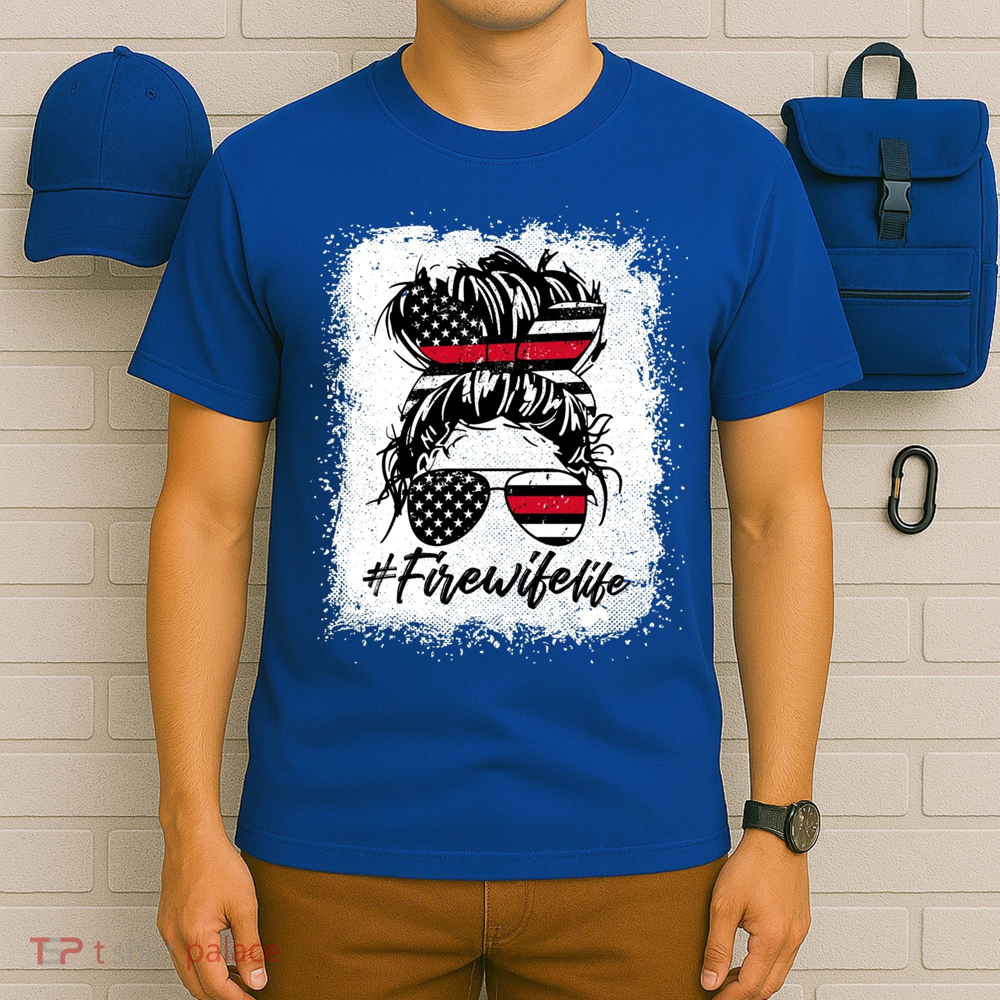 Fire Wife Life Firefighter's Wife Bleached Women Messy Bun Gift T-Shirt