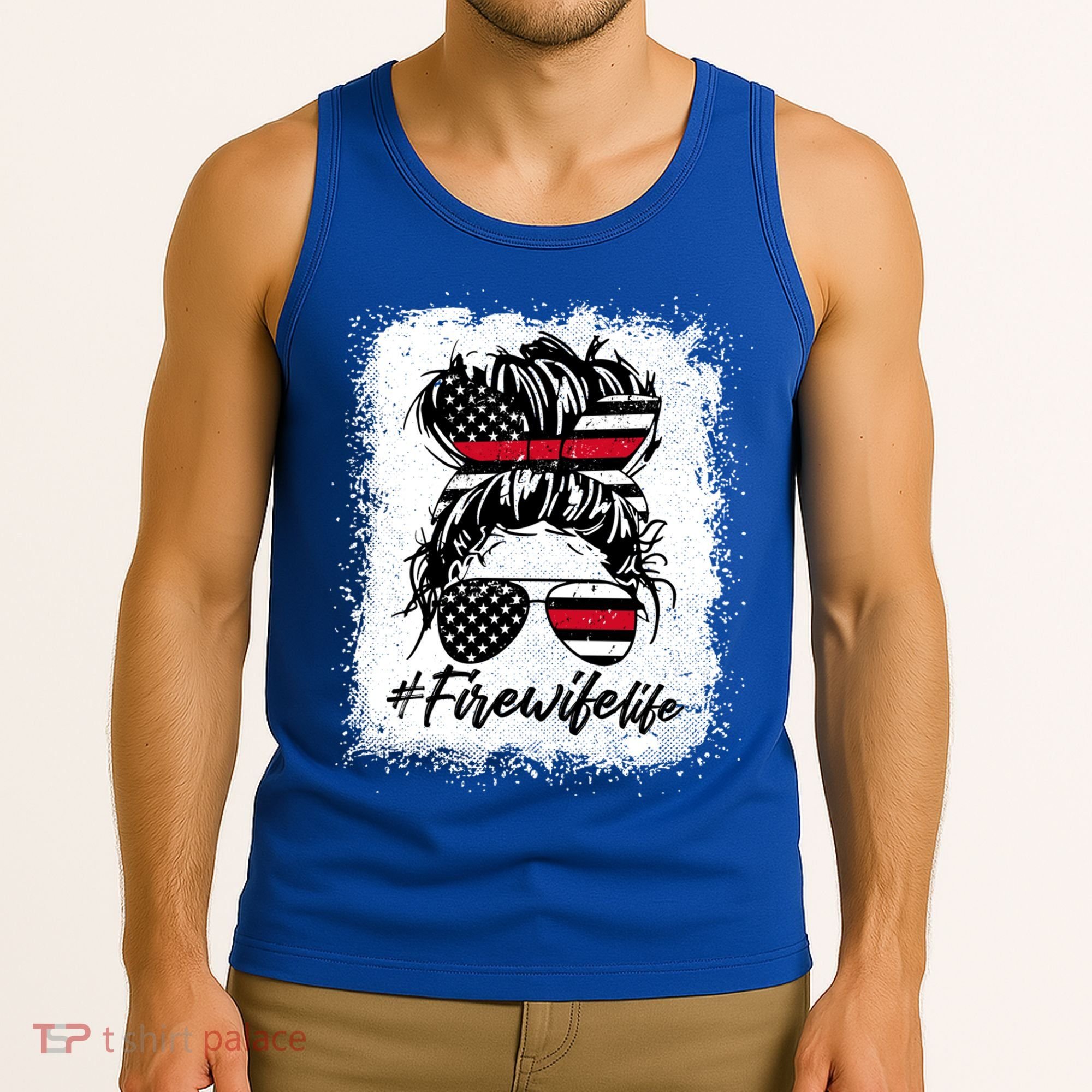 Fire Wife Life Firefighter's Wife Bleached Women Messy Bun Gift Tank Top