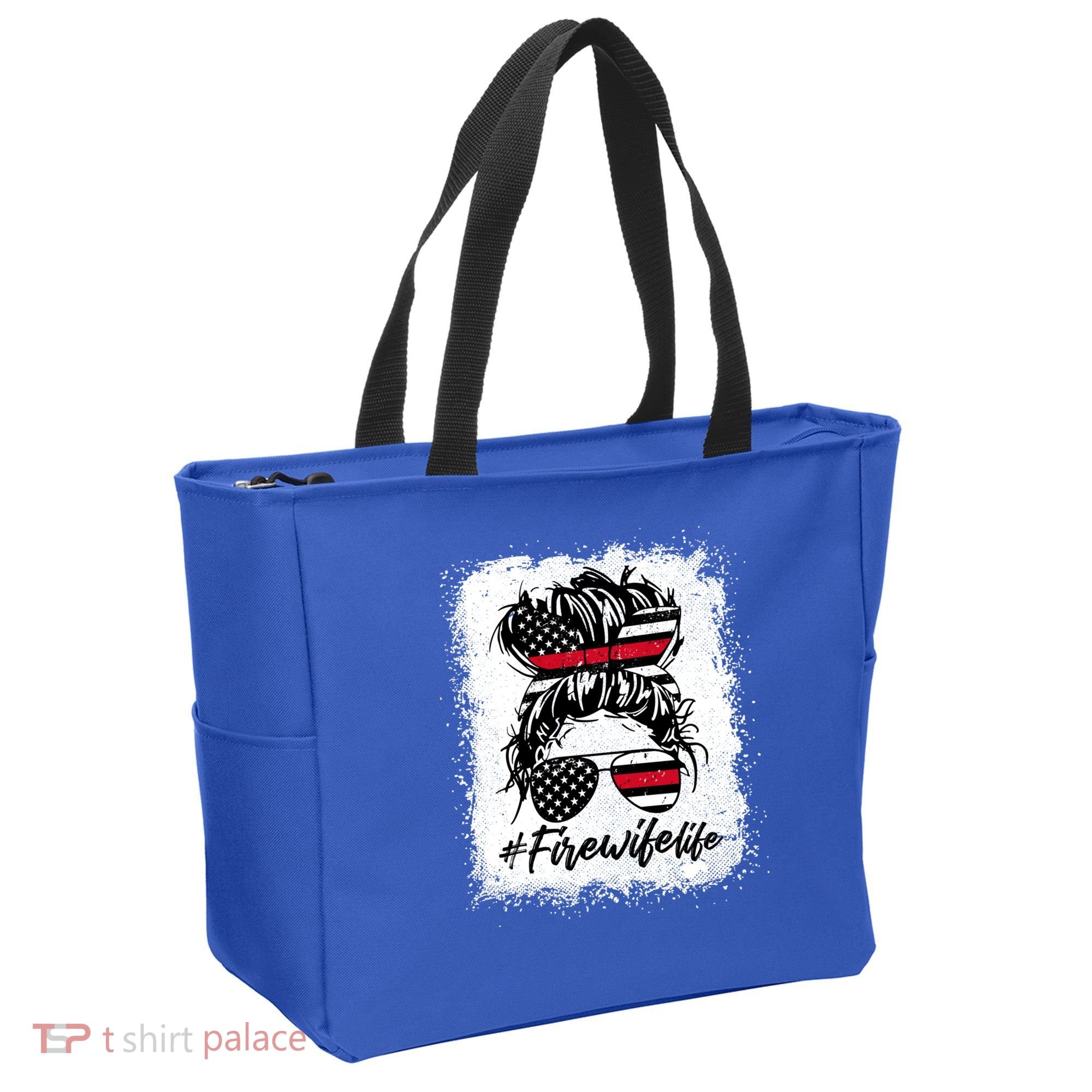 Fire Wife Life Firefighter's Wife Bleached Women Messy Bun Gift Tote Bag