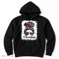 Fire Wife Life Firefighter 4th Of July US Messy Bun Bleached Hoodie thumb 0