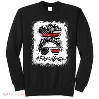 Fire Wife Life Firefighter 4th Of July US Messy Bun Bleached Sweatshirt thumb 0