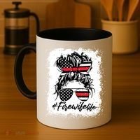 Fire Wife Life Firefighter 4th Of July US Messy Bun Bleached Coffee Mug thumb 4