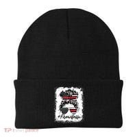 Fire Wife Life Firefighter 4th Of July US Messy Bun Bleached Beanie thumb 0