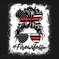 Fire Wife Life Firefighter 4th Of July US Messy Bun Bleached Polo thumb 3
