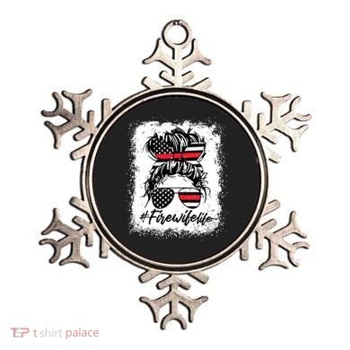 Fire Wife Life Firefighter 4th Of July US Messy Bun Bleached Ornament