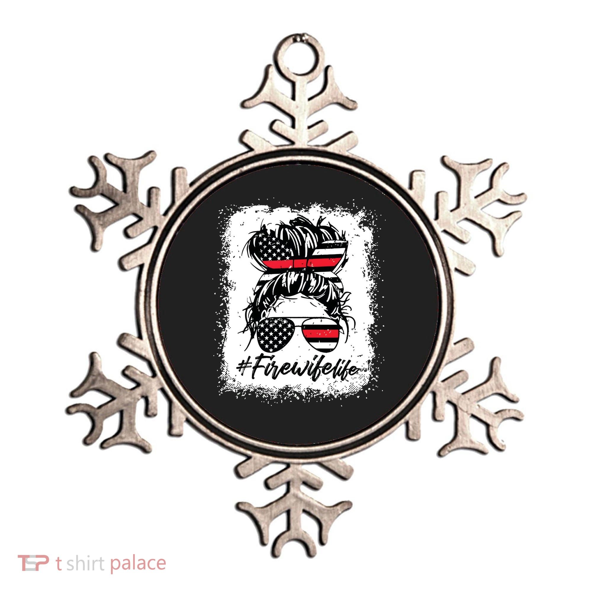Fire Wife Life Firefighter 4th Of July US Messy Bun Bleached Ornament