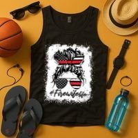 Fire Wife Life Firefighter 4th Of July US Messy Bun Bleached Tank Top thumb 4