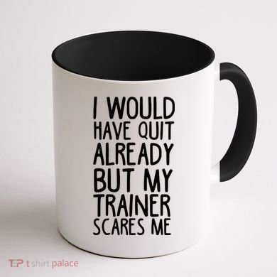 Funny Workout My Trainer Scares Me Funny Gym Coffee Mug back