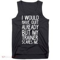 Funny Workout My Trainer Scares Me Funny Gym Tank Top thumb 0