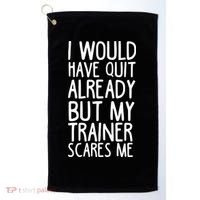 Funny Workout My Trainer Scares Me Funny Gym Golf Towel thumb 0