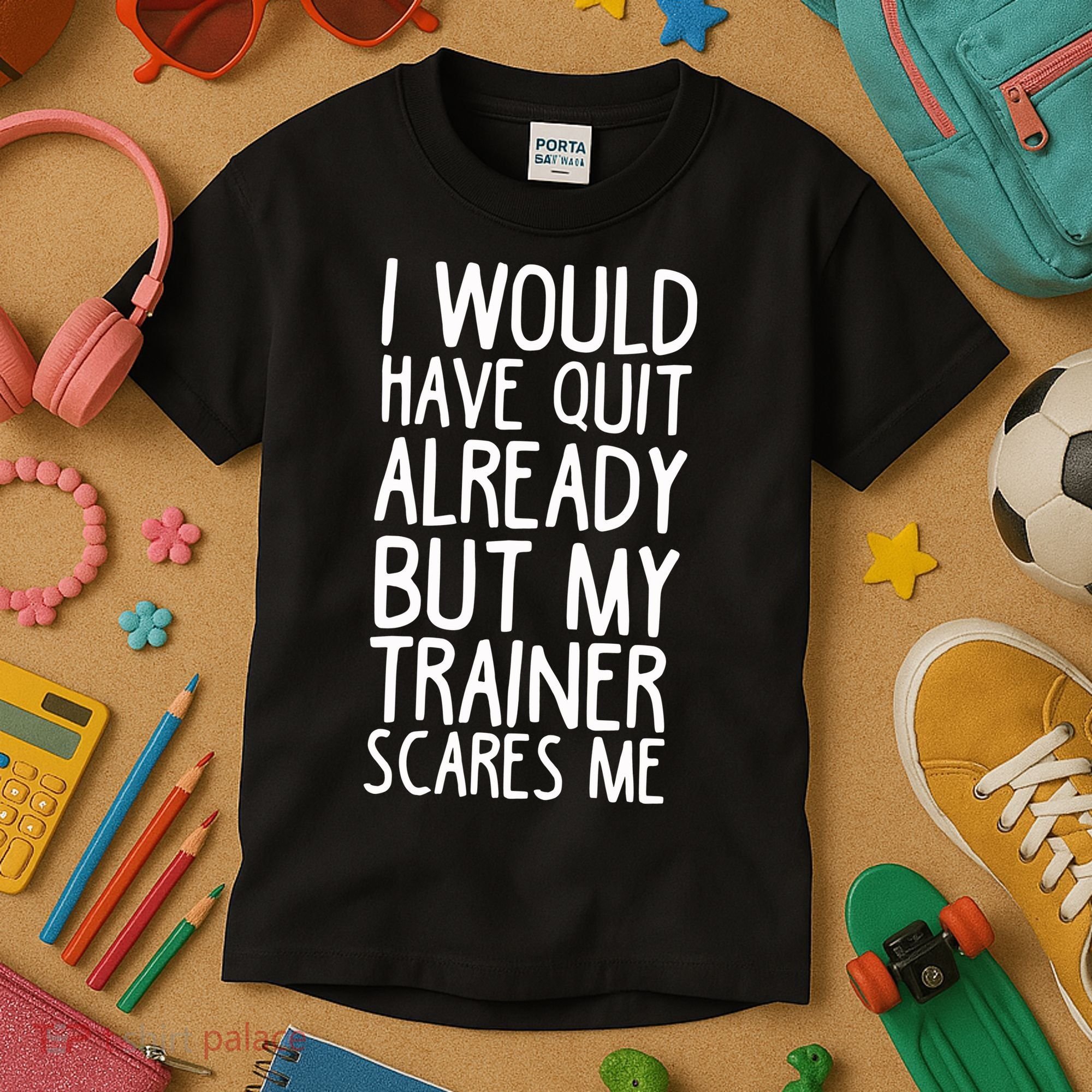 Funny Workout My Trainer Scares Me Funny Gym Kids T-Shirt