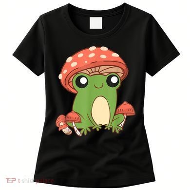 Frog With Mushroom Hat Cute Cottagecore Aesthetic Women's T-Shirt