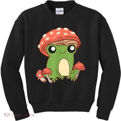 Frog With Mushroom Hat Cute Cottagecore Aesthetic Kids Sweatshirt