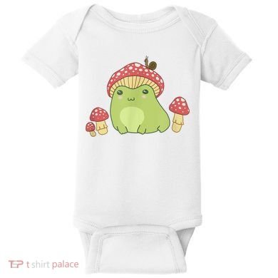 Frog With Mushroom Hat & Snail Cottagecore Aesthetic Baby Bodysuit