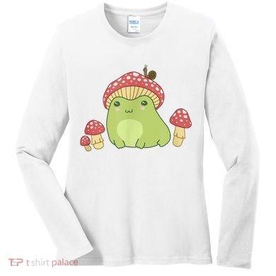 Frog With Mushroom Hat & Snail Cottagecore Aesthetic Women's Long Sleeve Shirt