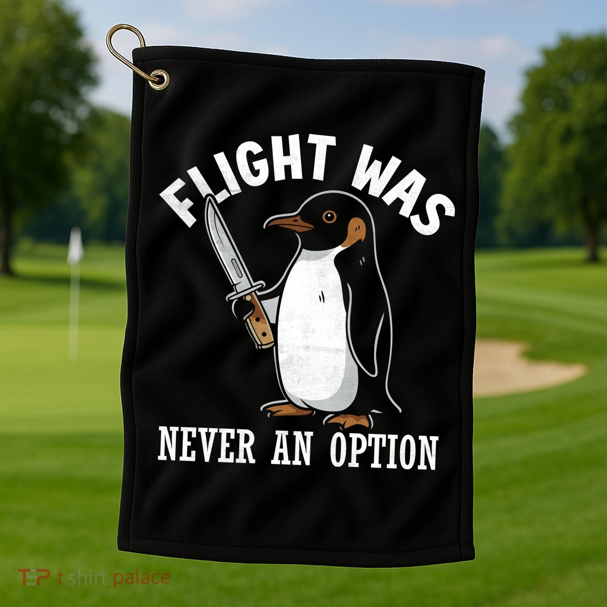 Flight Was Never An Option Funny Penguin Meme Golf Towel