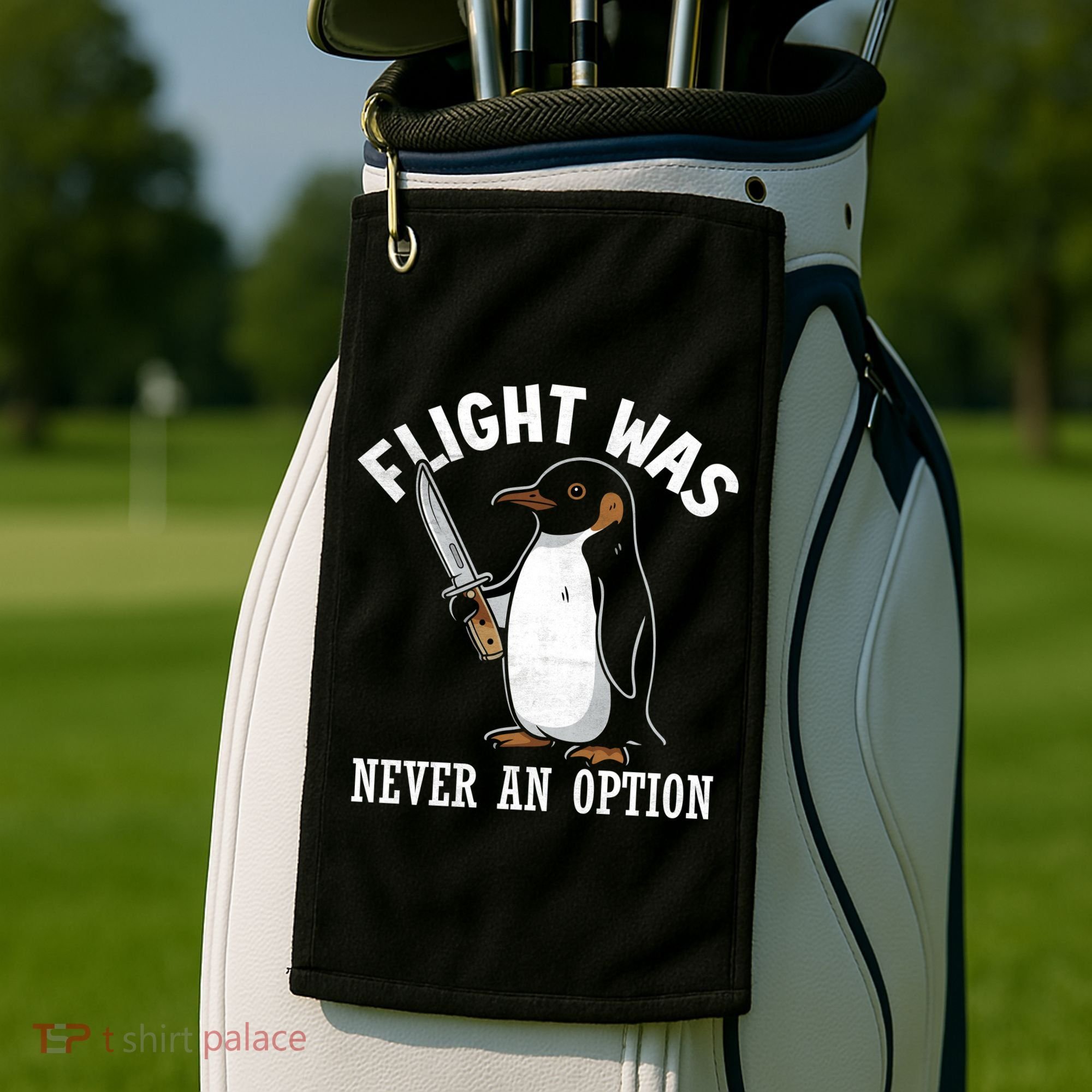 Flight Was Never An Option Funny Penguin Meme Golf Towel